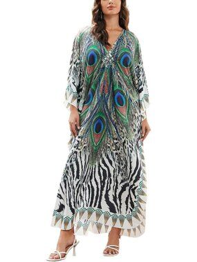 Women's Plus Size Kaftan Maxi Dress Batwing Sleeve Beach Cover Up-8759-color4